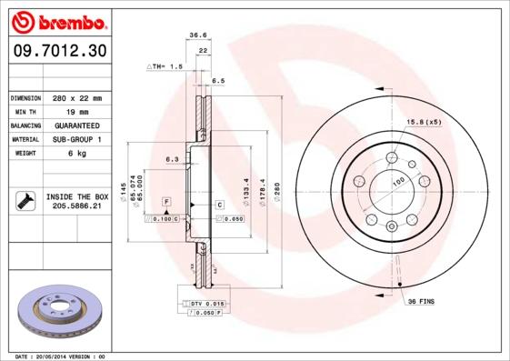 Brembo 09.7012.30 - Bremžu diski ps1.lv