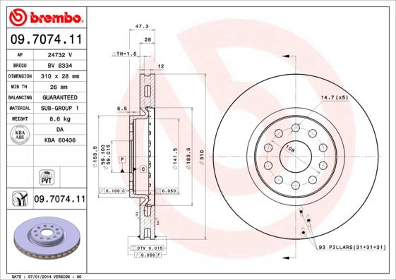 Brembo 09.7074.11 - Bremžu diski ps1.lv