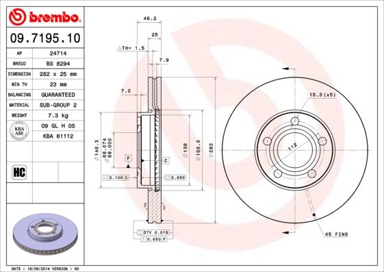 Brembo 09.7195.10 - Bremžu diski ps1.lv