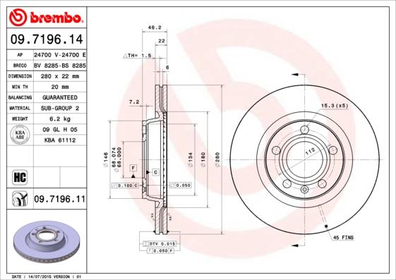 Brembo 09.7196.11 - Bremžu diski ps1.lv