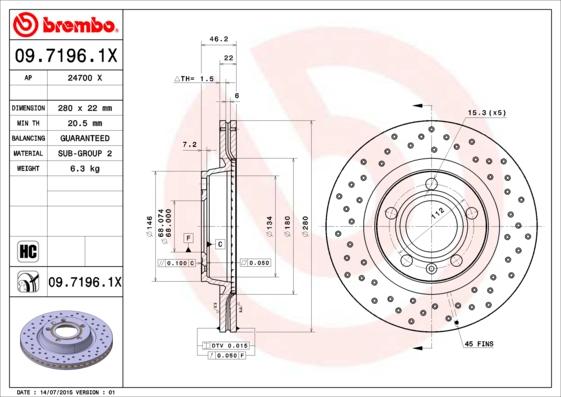 Brembo 09.7196.1X - Bremžu diski ps1.lv