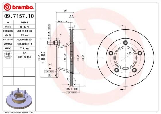 Brembo 09.7157.10 - Bremžu diski ps1.lv