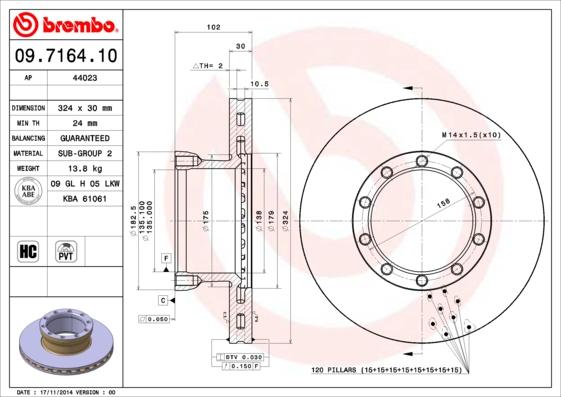 Brembo 09.7164.10 - Bremžu diski ps1.lv