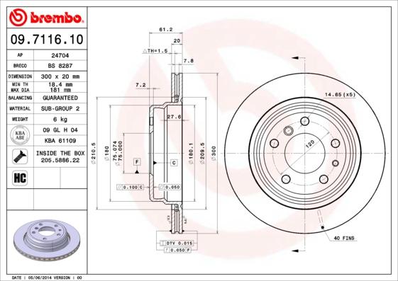 Brembo 09.7116.10 - Bremžu diski ps1.lv