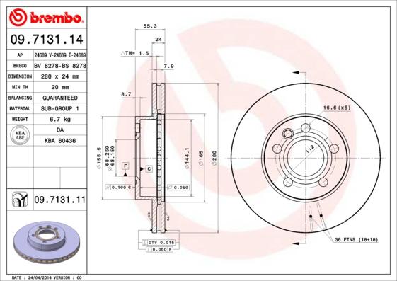 Brembo 09.7131.11 - Bremžu diski ps1.lv