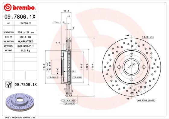 Brembo 09.7806.1X - Bremžu diski ps1.lv