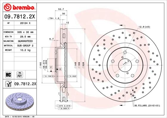 Brembo 09.7812.2X - Bremžu diski ps1.lv