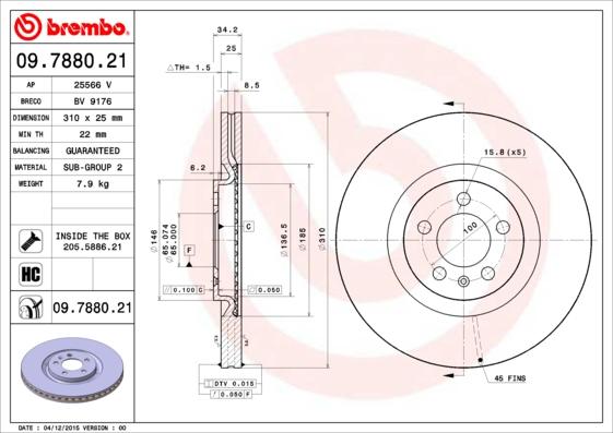 Brembo 09.7880.21 - Bremžu diski ps1.lv