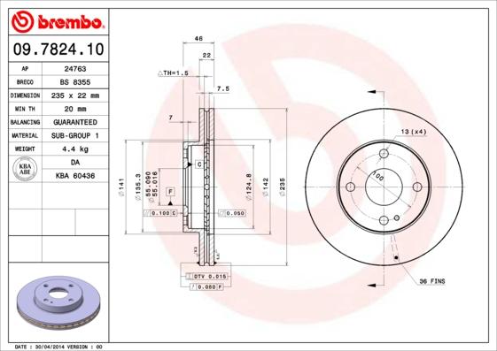 Brembo 09.7824.10 - Bremžu diski ps1.lv