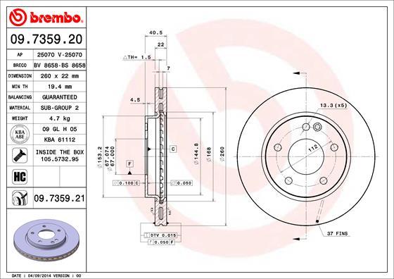 Brembo 09.7359.21 - Bremžu diski ps1.lv