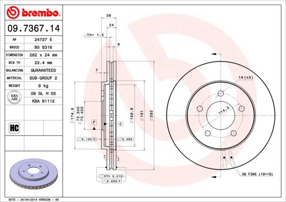 Brembo 09.7367.11 - Bremžu diski ps1.lv