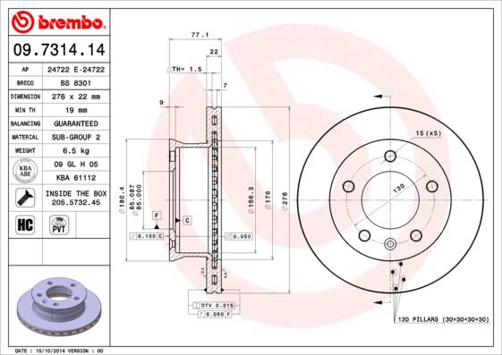 Brembo 09.7314.14 - Bremžu diski ps1.lv