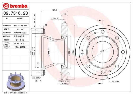 Brembo 09.7316.20 - Bremžu diski ps1.lv