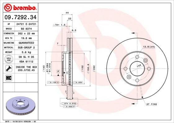 Brembo 09.7292.34 - Bremžu diski ps1.lv