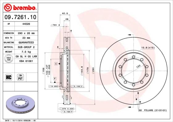 Brembo 09.7261.10 - Bremžu diski ps1.lv