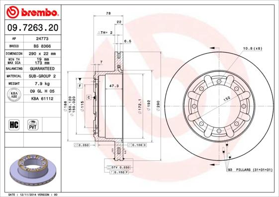 Brembo 09.7263.20 - Bremžu diski ps1.lv