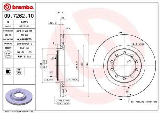 Brembo 09.7262.10 - Bremžu diski ps1.lv