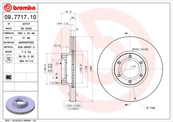 Brembo 09.7717.10 - Bremžu diski ps1.lv