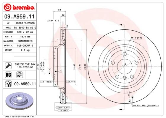 Brembo 09.A959.11 - Bremžu diski ps1.lv