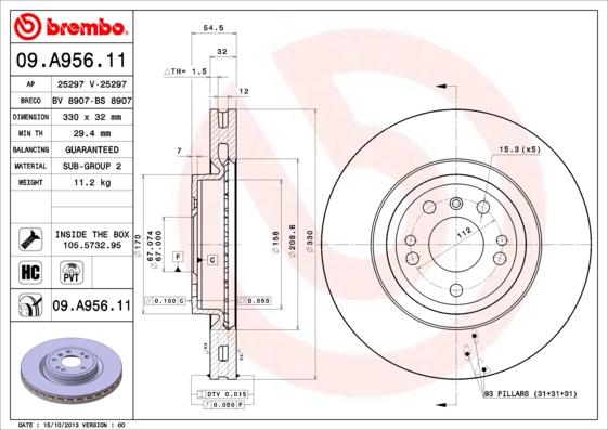 Brembo 09.A956.11 - Bremžu diski ps1.lv