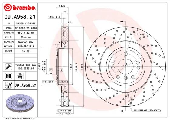 Brembo 09.A958.21 - Bremžu diski ps1.lv