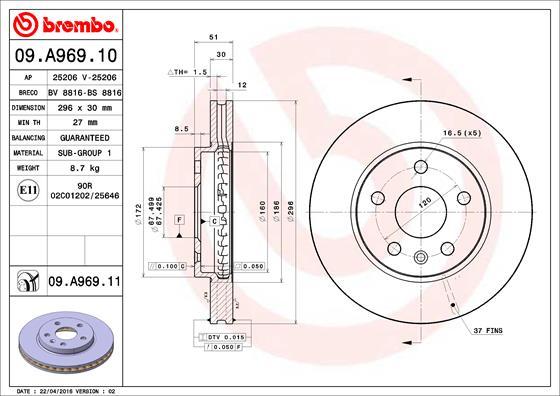 Brembo 09.A969.11 - Bremžu diski ps1.lv