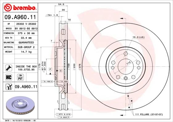 Brembo 09.A960.11 - Bremžu diski ps1.lv