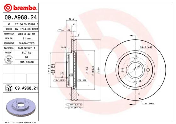 Brembo 09.A968.24 - Bremžu diski ps1.lv