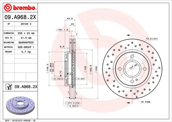 Brembo 09.A968.2X - Bremžu diski ps1.lv