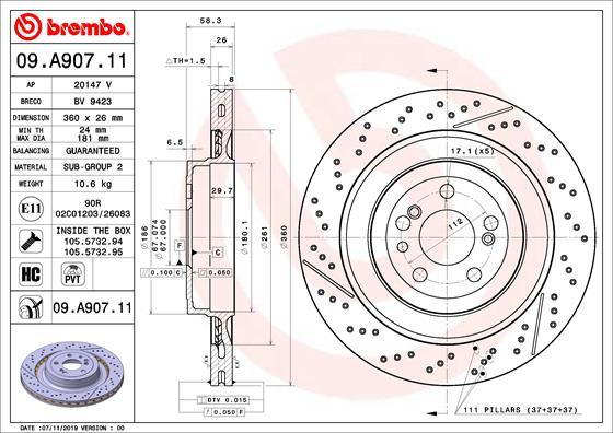 Brembo 09.A907.11 - Bremžu diski ps1.lv