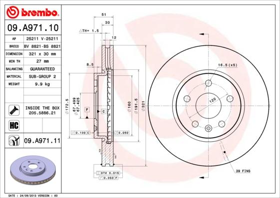 Brembo 09.A971.10 - Bremžu diski ps1.lv