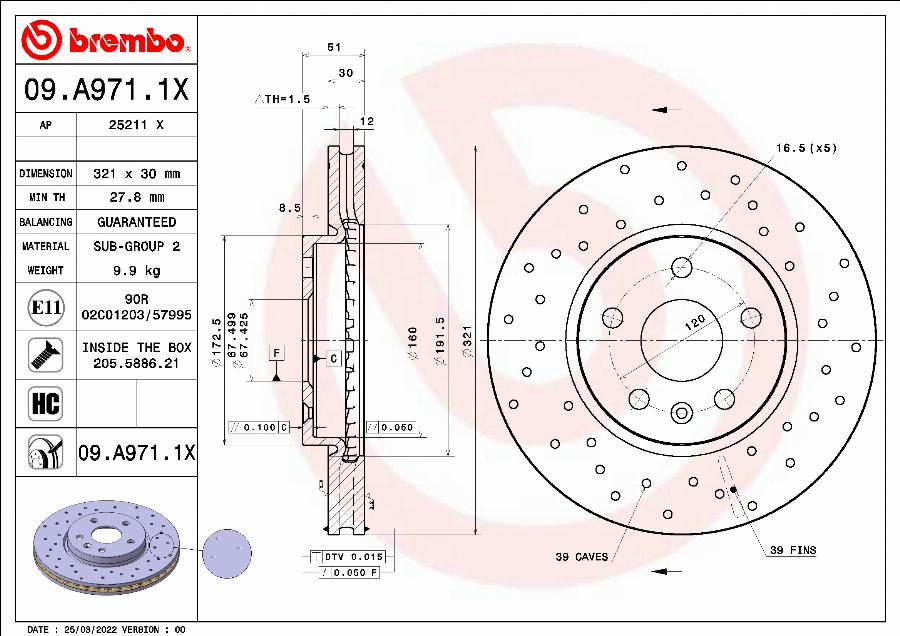 Brembo 09.A971.1X - Bremžu diski ps1.lv