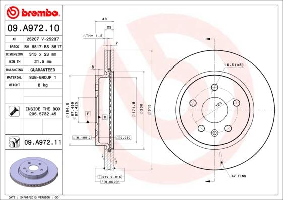 Brembo 09.A972.10 - Bremžu diski ps1.lv