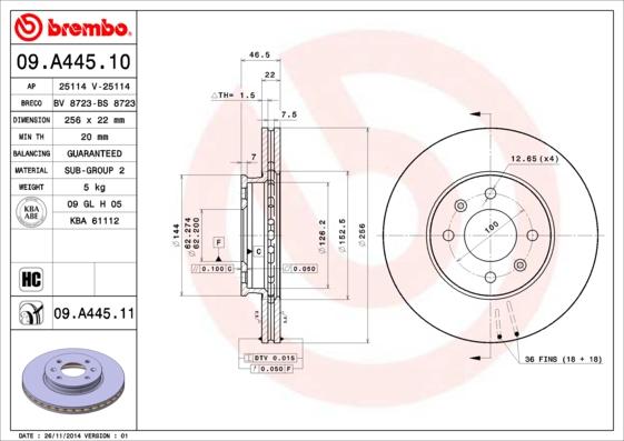 Brembo 09.A445.10 - Bremžu diski ps1.lv