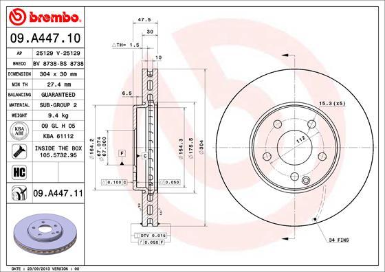 Brembo 09.A447.11 - Bremžu diski ps1.lv