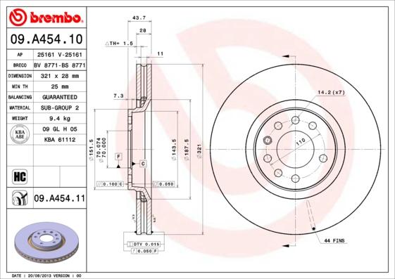 Brembo 09.A454.11 - Bremžu diski ps1.lv