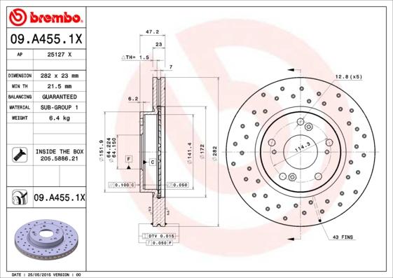 Brembo 09.A455.1X - Bremžu diski ps1.lv