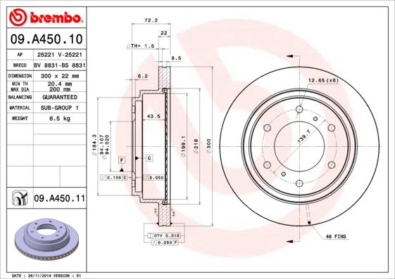 Brembo 09.A450.10 - Bremžu diski ps1.lv