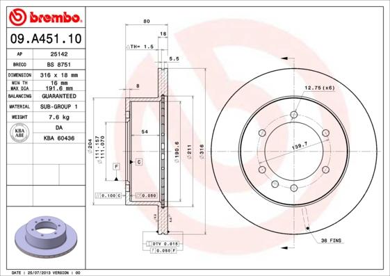 Brembo 09.A451.10 - Bremžu diski ps1.lv