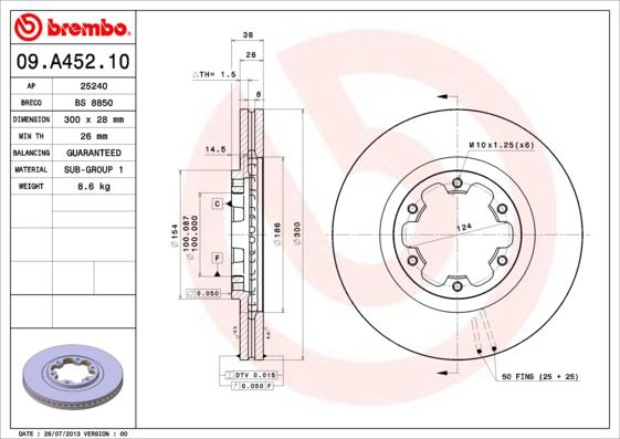 Brembo 09.A452.10 - Bremžu diski ps1.lv