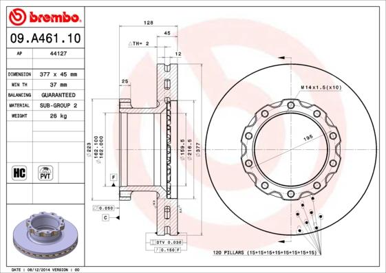 Brembo 09.A461.10 - Bremžu diski ps1.lv