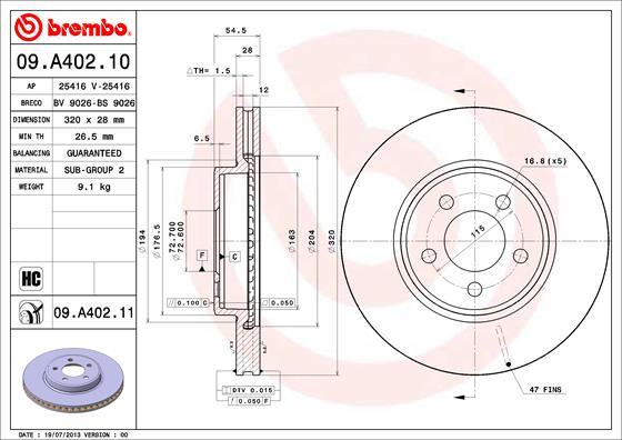 Brembo 09.A402.11 - Bremžu diski ps1.lv