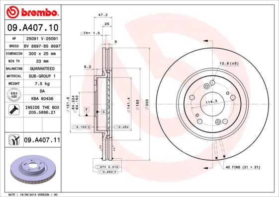 Brembo 09.A407.10 - Bremžu diski ps1.lv