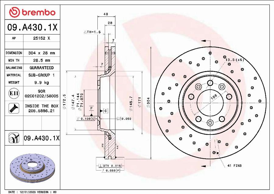 Brembo 09.A430.1X - Bremžu diski ps1.lv