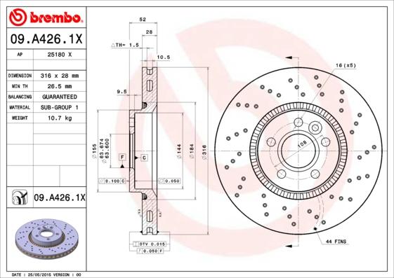 Brembo 09.A426.1X - Bremžu diski ps1.lv
