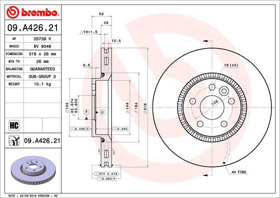 Brembo 09.A426.21 - Bremžu diski ps1.lv