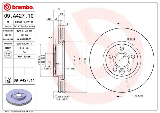 Brembo 09.A427.10 - Bremžu diski ps1.lv