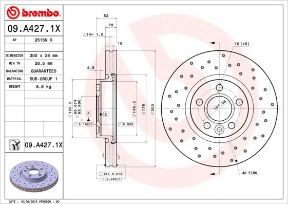 Brembo 09.A427.1X - Bremžu diski ps1.lv