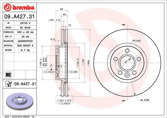 Brembo 09.A427.31 - Bremžu diski ps1.lv