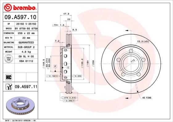 Brembo 09.A597.11 - Bremžu diski ps1.lv